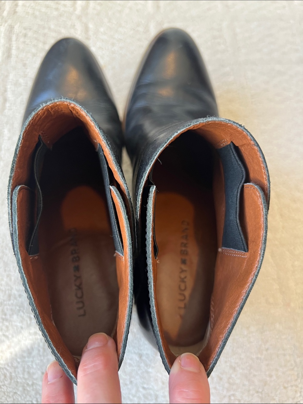 Lucky Brand Black Leather Ankle Booties with Block Heel - Picture 7 of 10